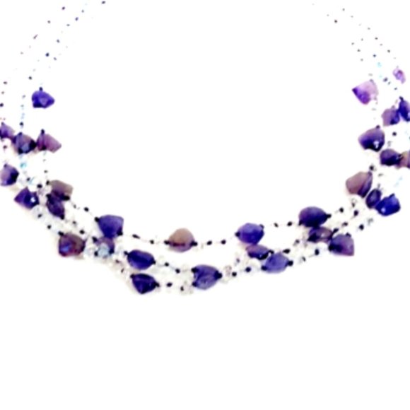 Sapphire, Amethyst, Quartz Sterling Silver Necklace - Picture 7 of 8